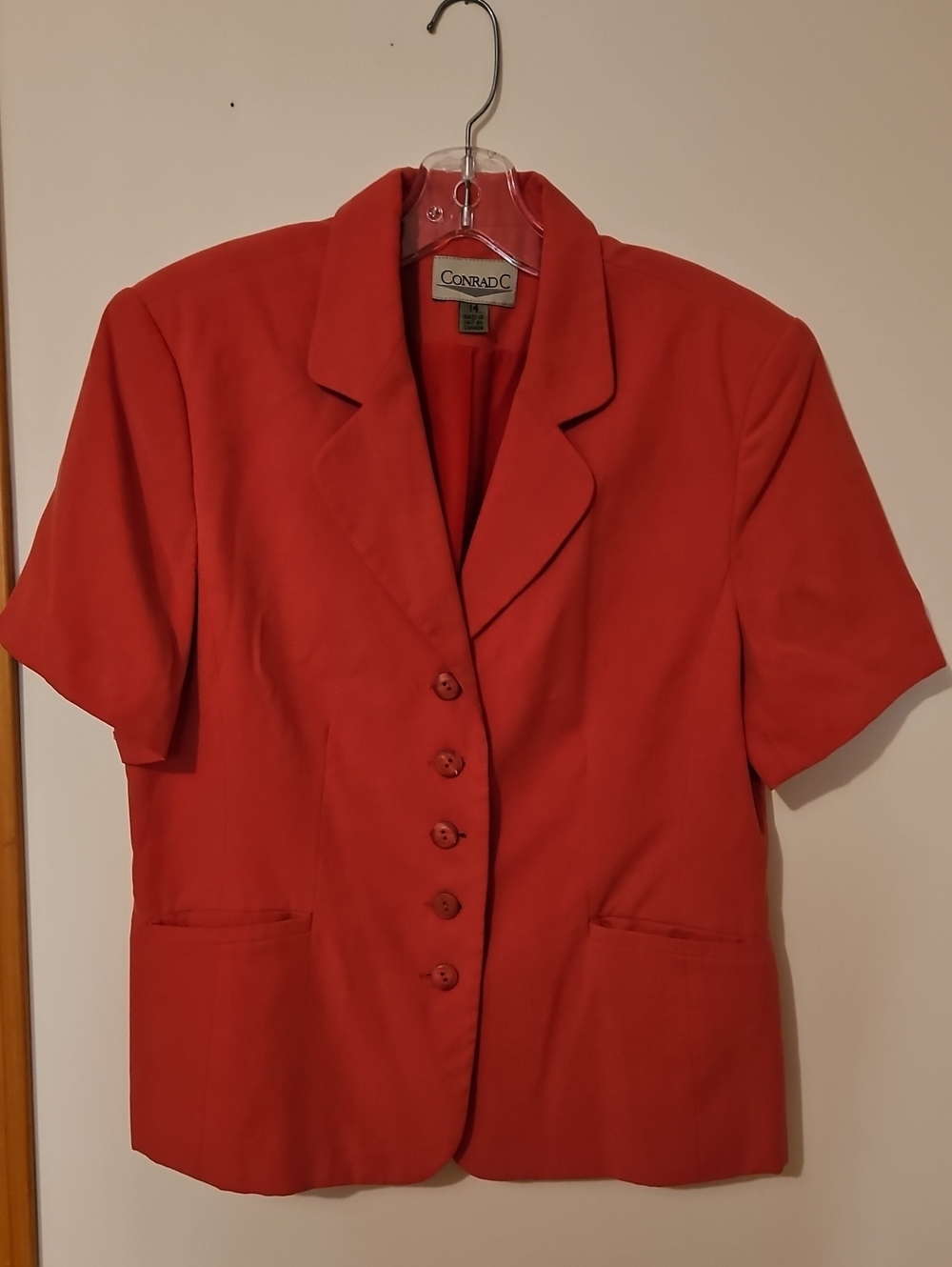 Red Short-Sleeve Blazer Jacket Size 14